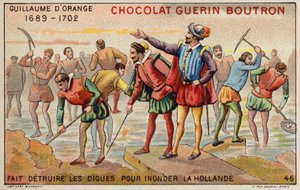 Orange'lı William, Hollanda'nın taşmasına izin vermek için setleri yok ediyor (chromolitho) by French School