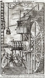 Bir madenden su almak için vinç, Agricola olarak bilinen Georg Bauer (1494-1566) tarafından De Re Metallica
