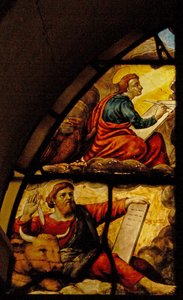 Evanjelistleri Ev Sahibinin Mucizesi ile betimleyen Pencere Charnier-2: St Luke ve St John by French School