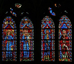 Sinagog, Judith, Hoşea ve Yoel peygamberlerini gösteren w103 penceresi by French School