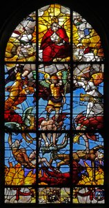 St Michael ve asi melekleri gösteren w12 penceresi by French School