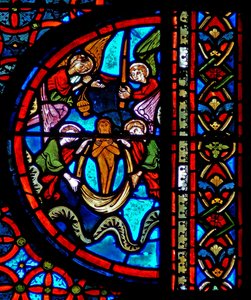 Dalışlar ve Lazarus Meselini gösteren w23 penceresi: Cennetteki Lazarus ruhu by French School