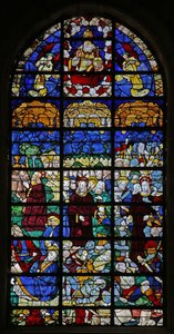 Tutku sahnelerini gösteren w31 penceresi: Gethsemene ve Diriliş by French School