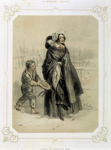 Granvilleli Kadın ve genç dilenci -“Resimli Normandiya”” litografisinde by French School