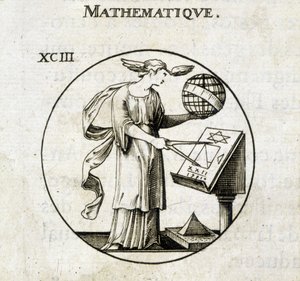 Comppas ve küre olan kadın, matematiğin kişileştirilmesi by French School