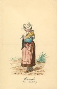 Cancale, Ille-et-Vilaine kadın kıyafeti (renkli taş baskı) by French School