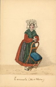 Cancale, Ille-et-Vilaine kadın kıyafeti (renkli taş baskı) by French School