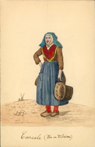 Cancale, Ille-et-Vilaine kadın kıyafeti (renkli taş baskı) by French School