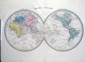 Dünya haritası, Prosper-Auguste Poulain de Bossay tarafından hazırlanan Atlas Geographique Moderne