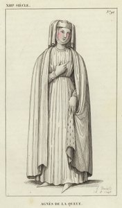 XIII Siecle, Agnes de la Queue (renkli gravür) by French School