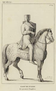 XII Yüzyıl, İlk Tapınakçıların Savaş Alışkanlığı (gravür) by French School