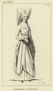 XIV Century, Bordeaux Burjuvası (renkli gravür) by French School