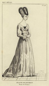 XIV Century, Jeanne de Bourbon, Fransa Kraliçesi (gravür) by French School