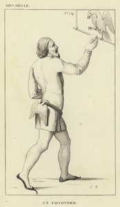 XIV Century, Bir Falconer (gravür) by French School