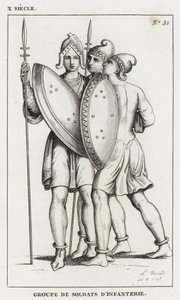 X Siecle, Piyade Askerleri Grubu (gravür) by French School