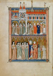 Yates Thompson 11 f.6v Aşağıda bir alayı bulunan yetkililerin katıldığı ayin, c.1300 (parşömen) by French School