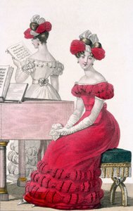 Ayrıntılı Başlıklı Krep Abiye Genç Kadın, Modes de Paris reklamı, 1825 dolayları by French School