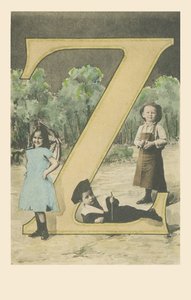 Z: İki erkek, biri bahçıvan kıyafeti giymiş, biri şemsiyeli kız by French School