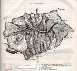 Saint Helena adasının haritası, gravür by French School