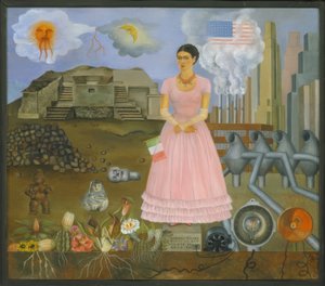 Meksika ve Amerika Birleşik Devletleri sınırında otoportre by Frida Kahlo