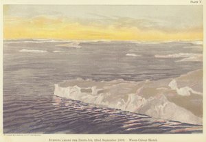 Sürüklenen buzlar arasında akşam, 22 Eylül 1893, sulu boya eskiz (renkli taş) by Fridtjof Nansen