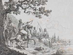 Bir nehir kıyısında gezinen Kazaklar, 1814. by Friedrich August de La Belle