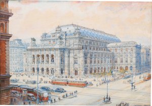Viyana Devlet Operası'nın görünümü. by Friedrich Frank