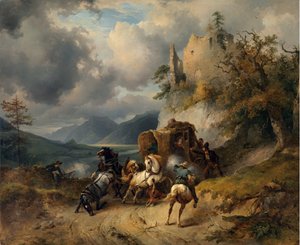 Soygun par Gauermann, Friedrich August Matthias (1807-1862). Tuval üzerine yağlı boya, ebat : 60,5x74 by Friedrich Gauermann