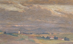 Kilise kulesi ile akşam manzarası by Friedrich Hasslwander