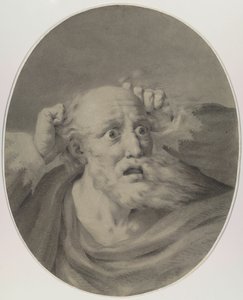 Sakallı yaşlı adam saçlarını karıştırıyor. by Friedrich Rehberg