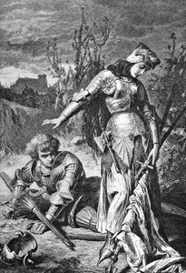 Joan of Arc ve Lionel arasındaki düello, Maid of Orleans için illüstrasyon, Friedrich Schiller'in (1759-1805) trajedisi, gravür by Friedrich Schiller