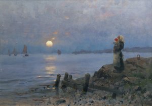 Sahilde kadın ve çocuk by Frithjof Smith-Hald