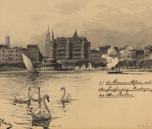 Jungfernstieg ile Binnenalster by Fritz Stoltenberg