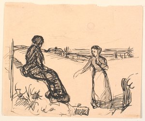 Karda uzun siyah giysiler içinde bir eş oturuyordu... by Fritz Syberg