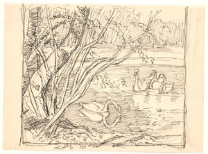 Dört kuğu olan bir göl by Fritz Syberg