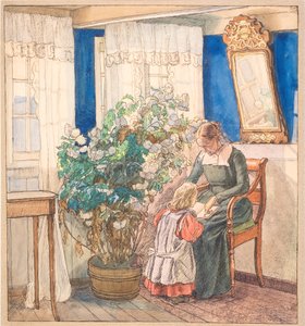 Anne ve çocuk resimleri görüyor (Anna ve Hans Syberg)