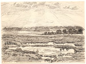 Düşük güneş ile yosunlu manzara by Fritz Syberg