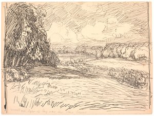 Tarlaların ve çayırların çevresinde büyük ormanlar vardı. by Fritz Syberg