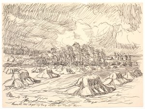 Tarlaların ve çayırların çevresinde büyük ormanlar vardı. by Fritz Syberg