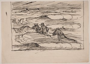 Søren Kanne dalgaların arasından ata biniyor by Fritz Syberg