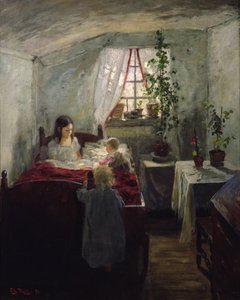 Çocuklu iç mekan by Fritz Thaulow