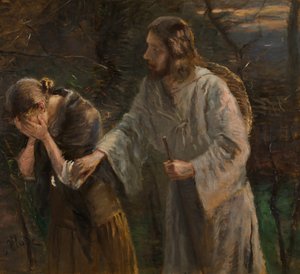 kadın, neden ağlıyorsun? by Fritz von Uhde