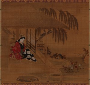 Bahçe, iç mekan ve oturan kız, Edo dönemi, 1615-1868. by Furuyama Moroshige