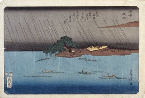 Karasaki'de Gece Yağmuru by Fusatane Utagawa