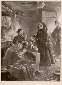 Kraliçe Victoria ve yoksullar: Kraliçe bir kulübeyi ziyaret ediyor (fotogravür) by G.S. (after) Amato