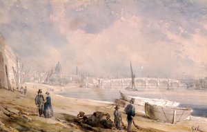 Düşük gelgitte Thames ve Blackfriars Köprüsü, Londra, 1847 by G Chaumont