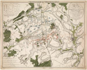 Kaart van de Slag bij Waterloo, 1815 Waterloo Savaşı / Belle-Alliance adlı Waterloo Savaş Alanı Planı. 18 Haziran 1815