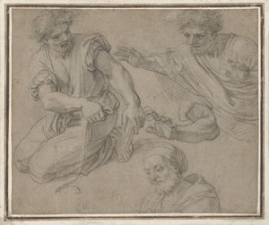 Diz çökmüş bir adam, yarım figür, kol ve göğüs çalışmaları by G. Ladan