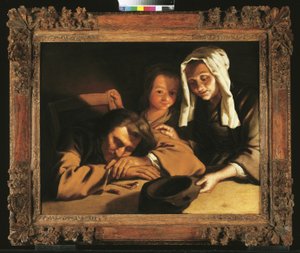 Bir masanın etrafında figürlerle mum ışığında iç mekan by Gabriel Gresly