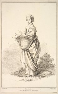 Contadina, F. Boucher P.. tarafından icat edilen çeşitli yabancı figürlerin koleksiyonundan, 18. yüzyıl. by Gabriel Huquier
